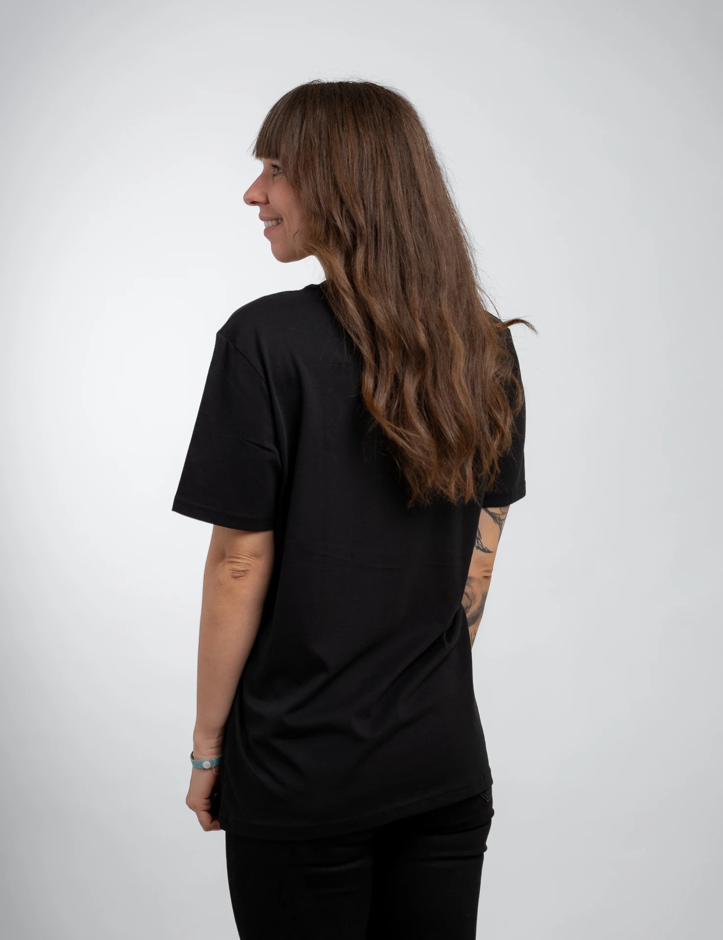 Black classic Bio-Baumwolle T-Shirt mit beigen, 1d totry Stick auf der Brust