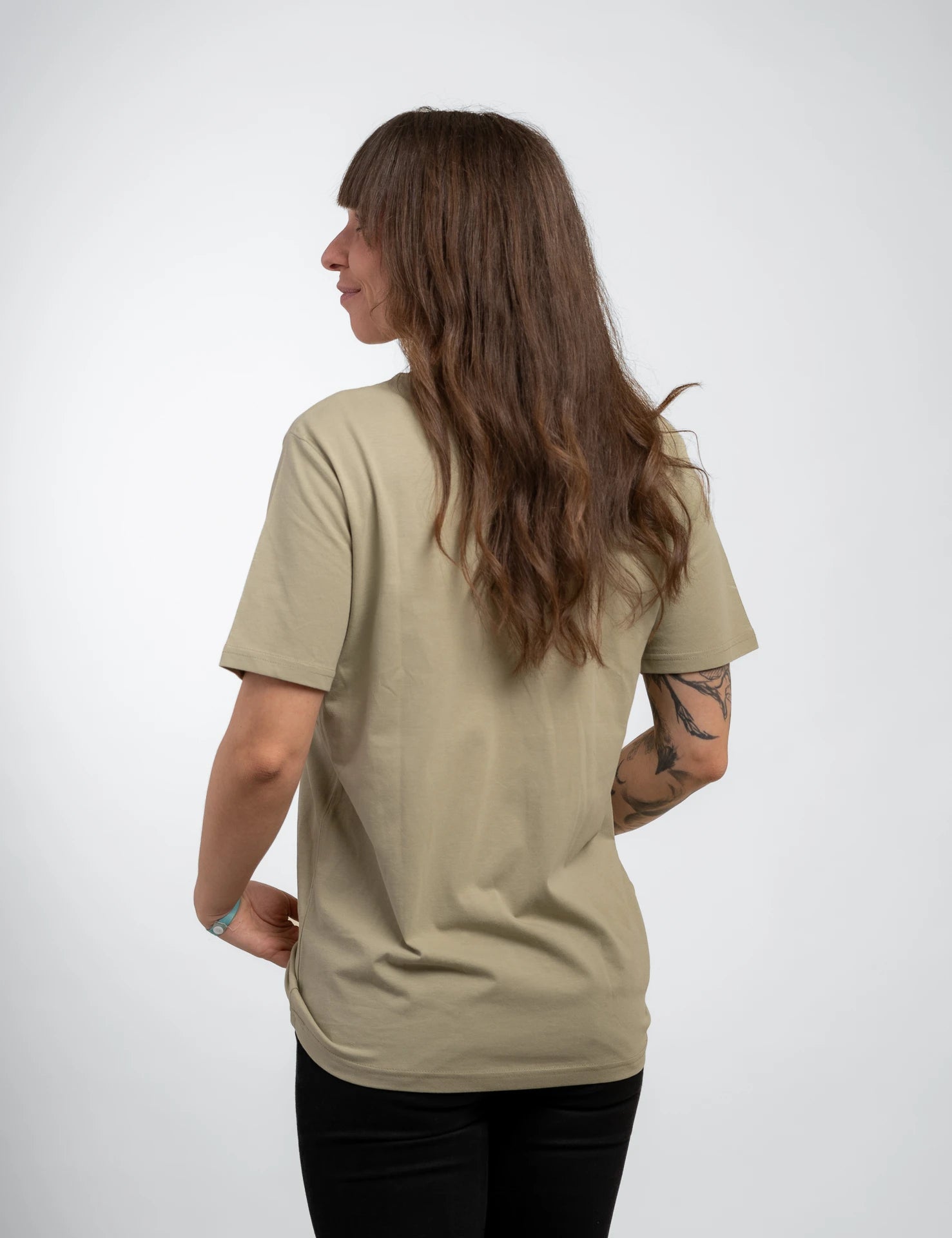 Lightgreen classic Bio-Baumwolle T-Shirt mit beigen, 1d totry Stick auf der Brust.